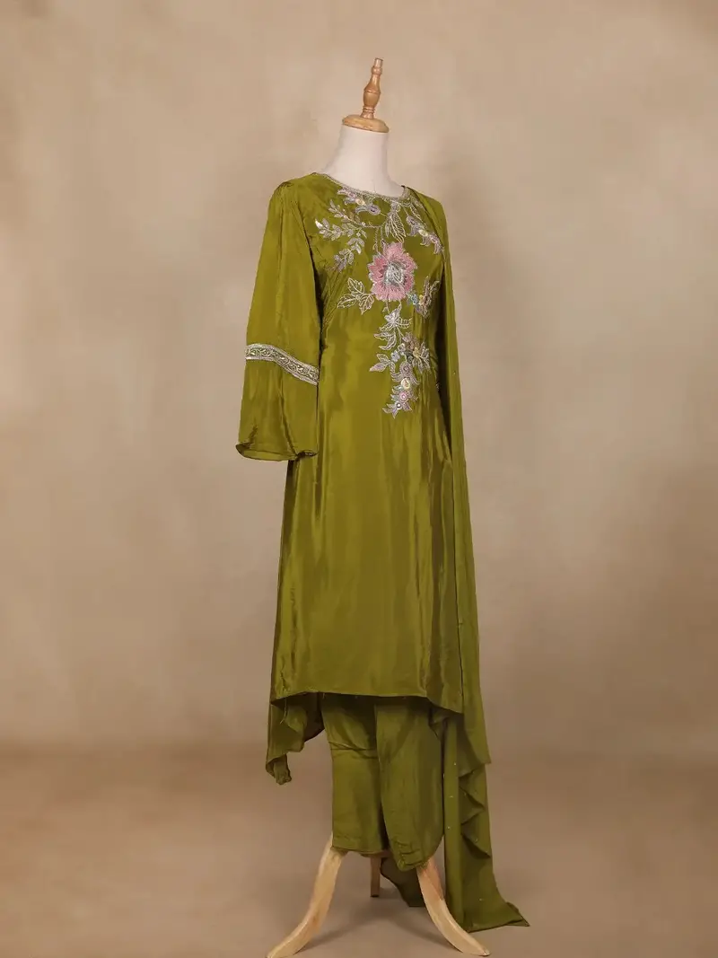 Green Floral Designed Tissue Organza Salwar Suit 4