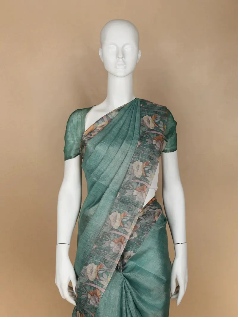Green Floral Designed Tissue Organza Saree 2