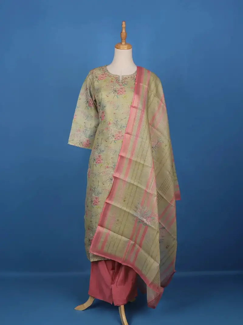 Green Floral Designed Tissue Silk Salwar Suit 1