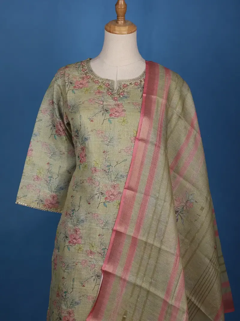 Green Floral Designed Tissue Silk Salwar Suit 2