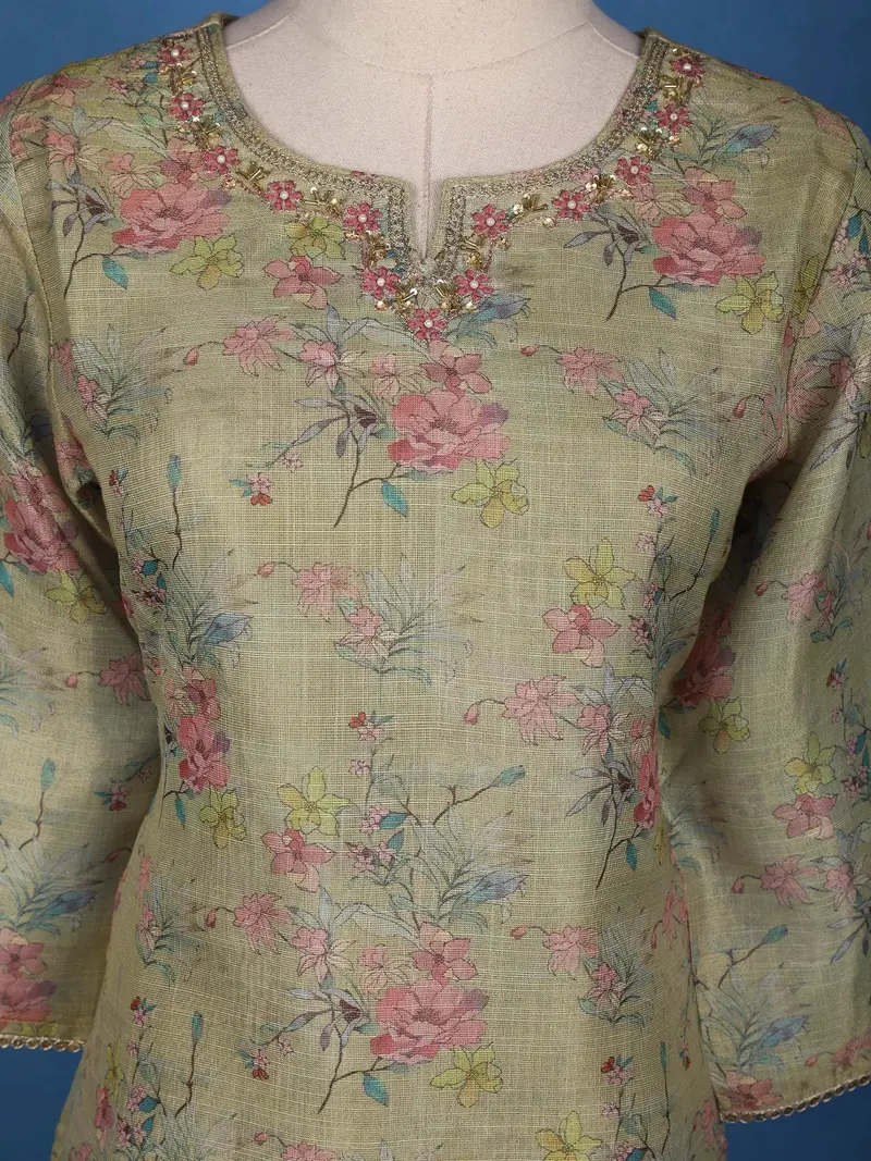 Green Floral Designed Tissue Silk Salwar Suit 5