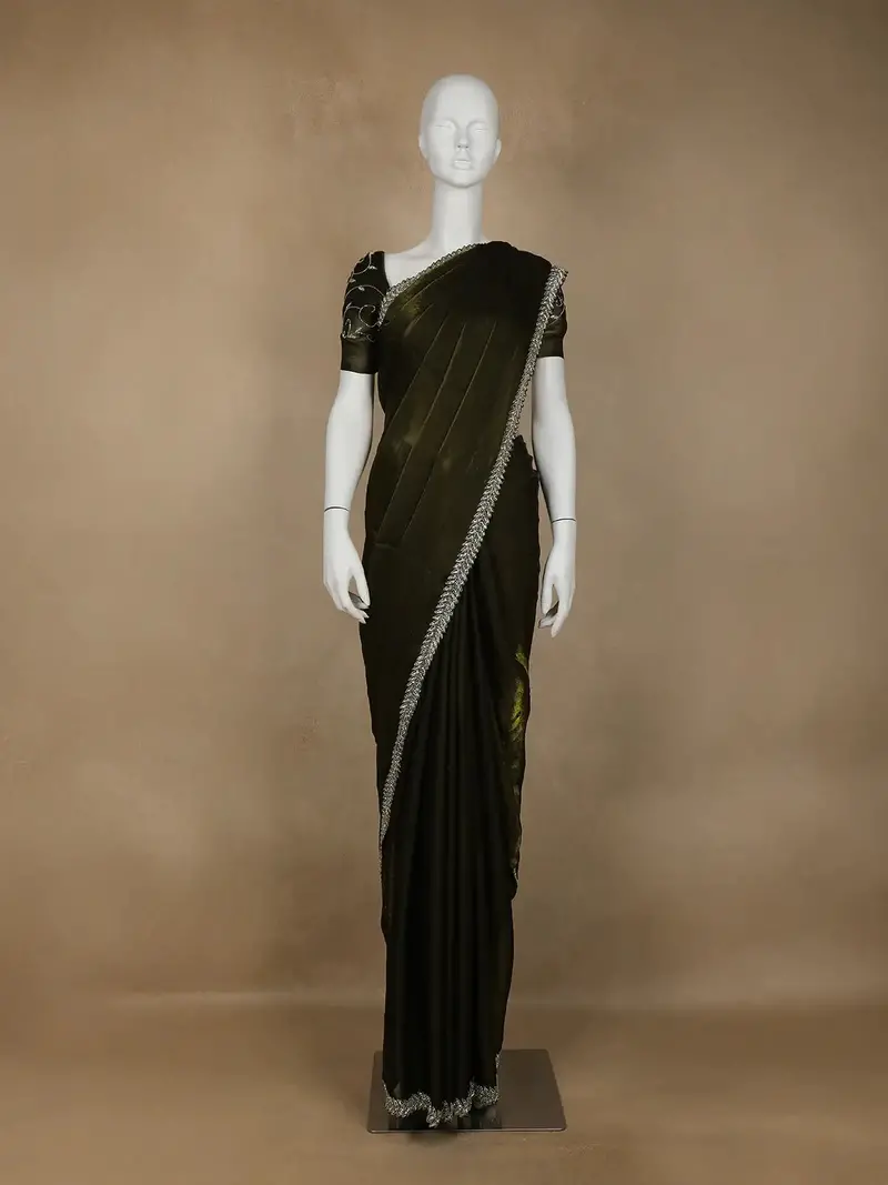 Green Floral Embroidered Organza Designer Saree 1