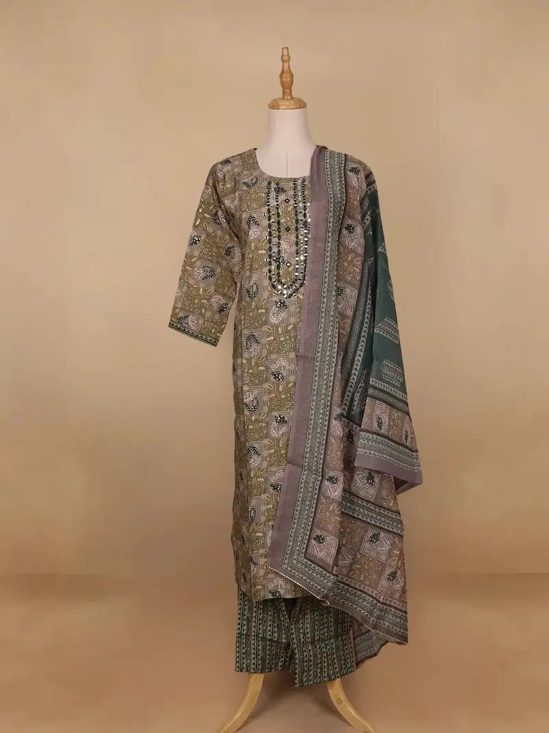 Green Floral Embroidery Semi Silk Salwar Suit 1