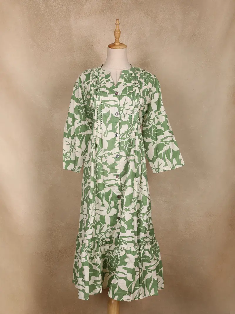 Green Floral Printed Cotton Kurti 1
