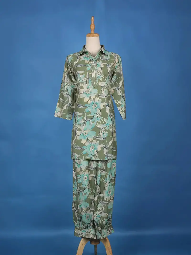 Green Floral Printed Cotton Salwar Suit 1