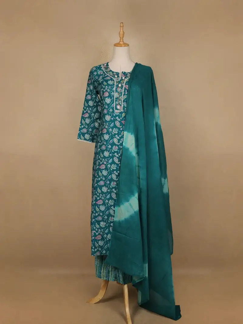 Green Floral Printed Cotton Salwar Suit 1