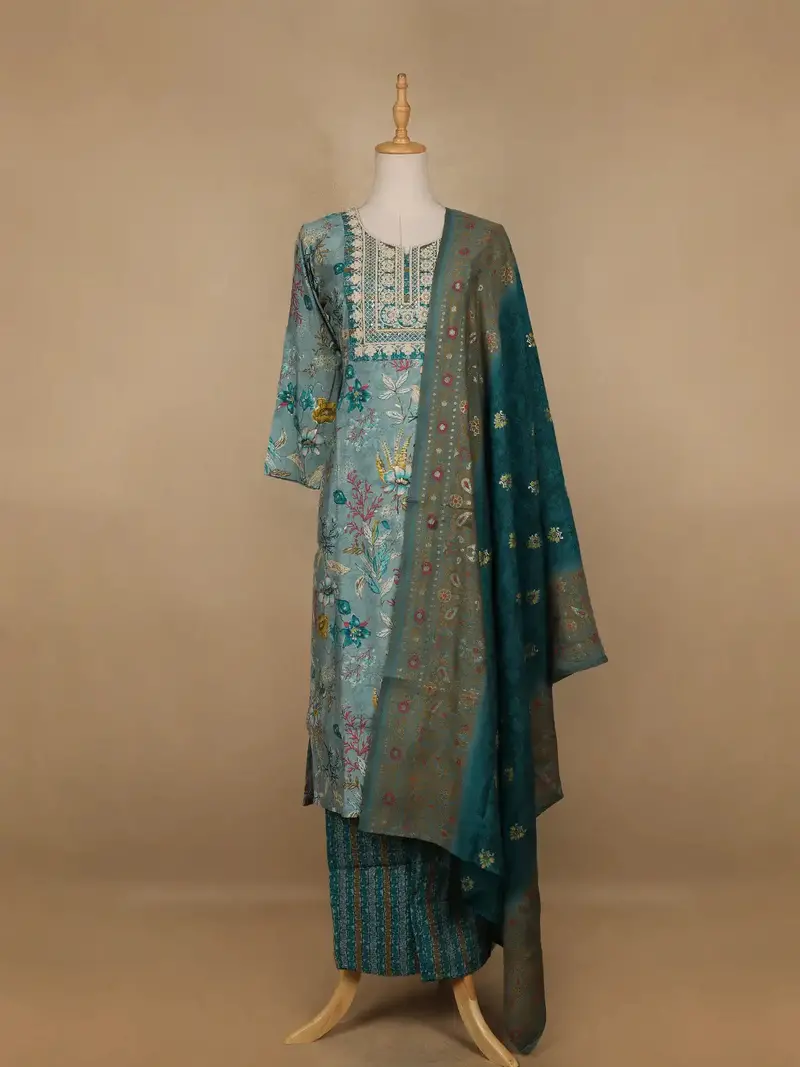 Green Floral Printed Cotton Salwar Suit 1
