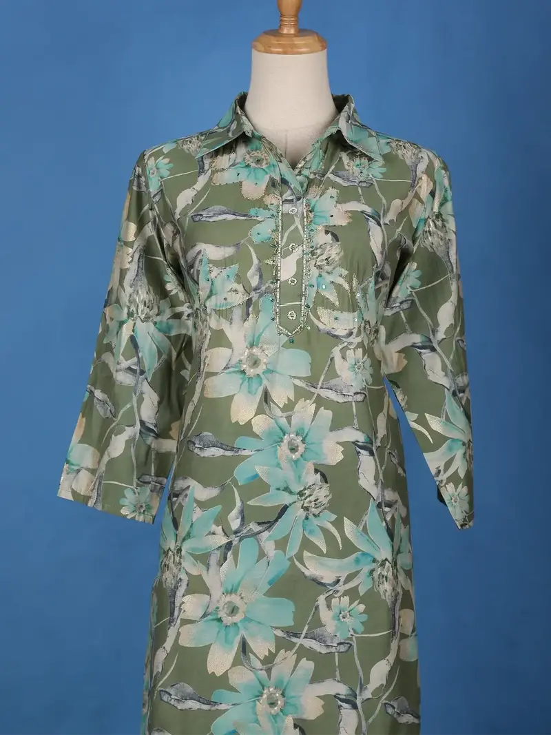 Green Floral Printed Cotton Salwar Suit 2