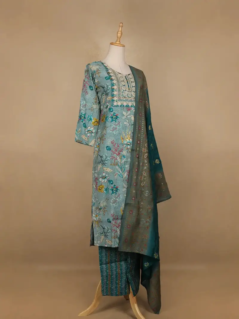 Green Floral Printed Cotton Salwar Suit 3