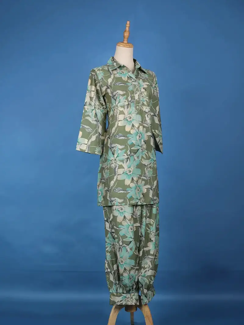 Green Floral Printed Cotton Salwar Suit 3