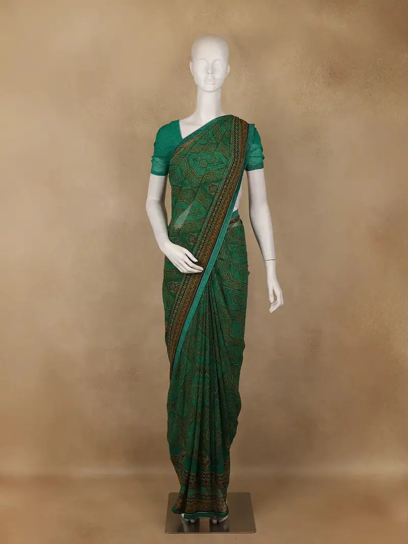 Green Floral Printed Georgette Saree 1