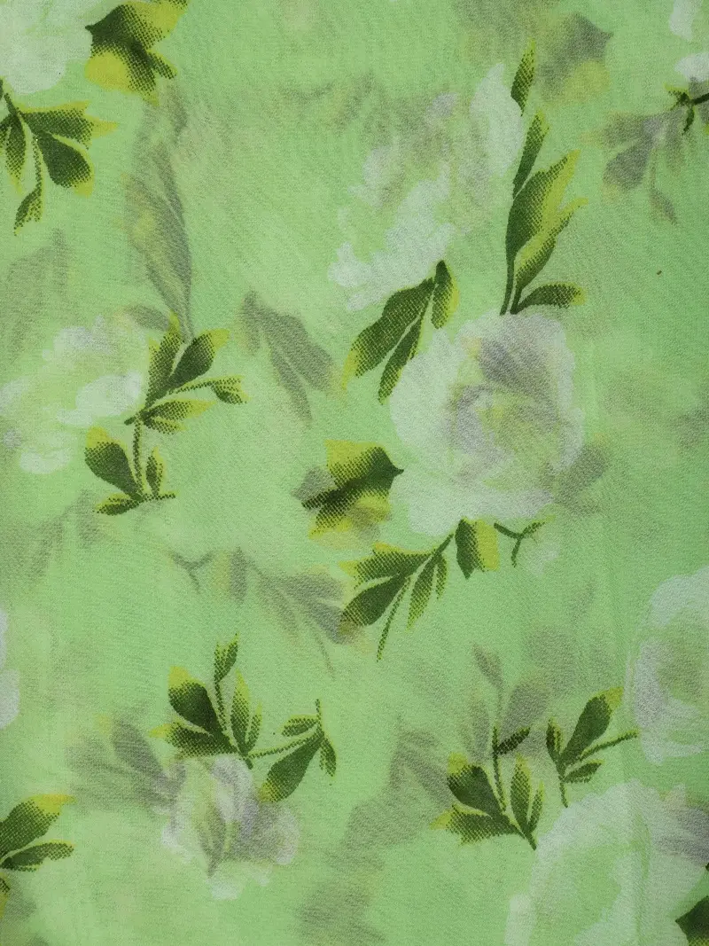 Green Floral Printed Georgette Saree 2