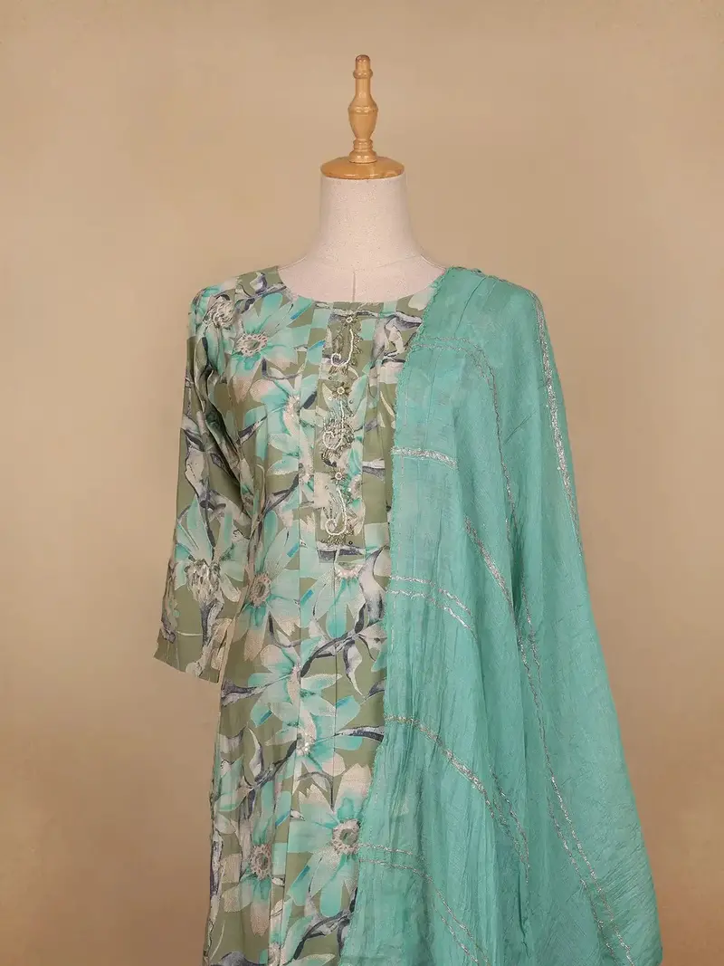 Green Floral Prints Cotton Straight Cut Salwar Suit 2