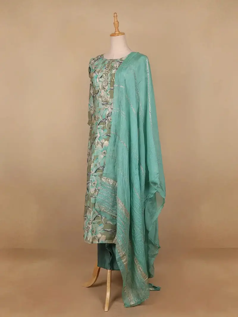 Green Floral Prints Cotton Straight Cut Salwar Suit 3