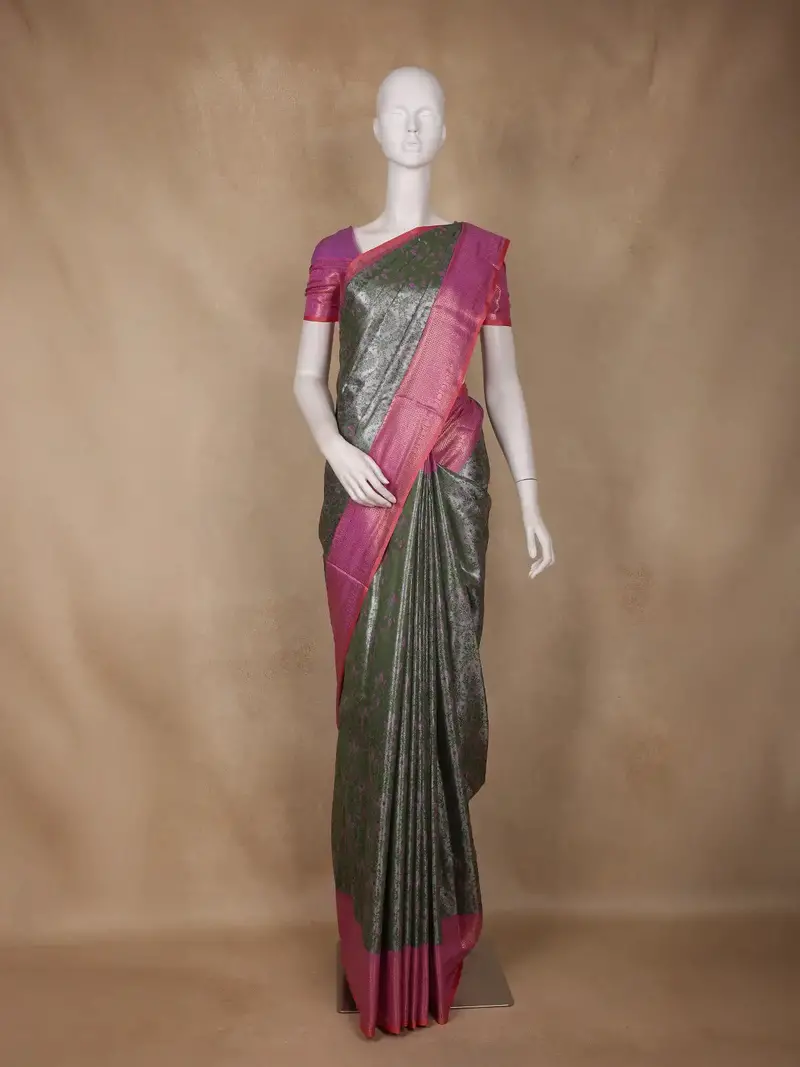 Green Floral Woven Design Art Silk Saree 1