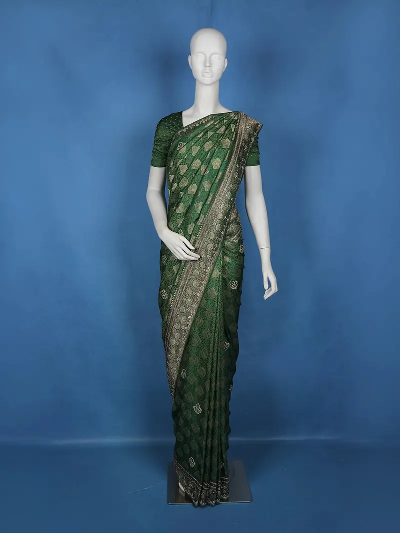 Green Floral Woven Design Banarasi Silk Saree 1