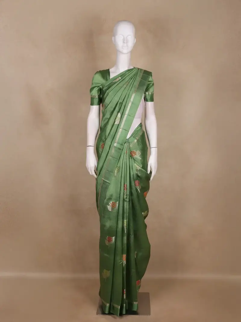 Green Floral Woven Design Pure Banarasi Silk Saree 1