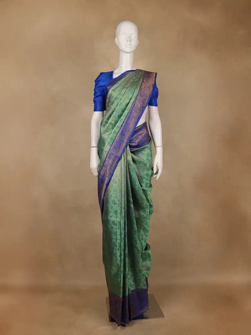 Green Floral Woven Design Pure Kanchipuram Silk Saree 1