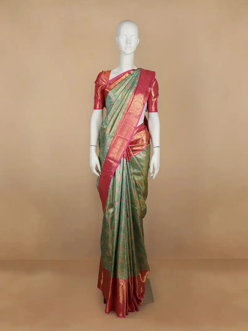 Green Floral Woven Pure Kanchipuram Tissue Silk Saree 1