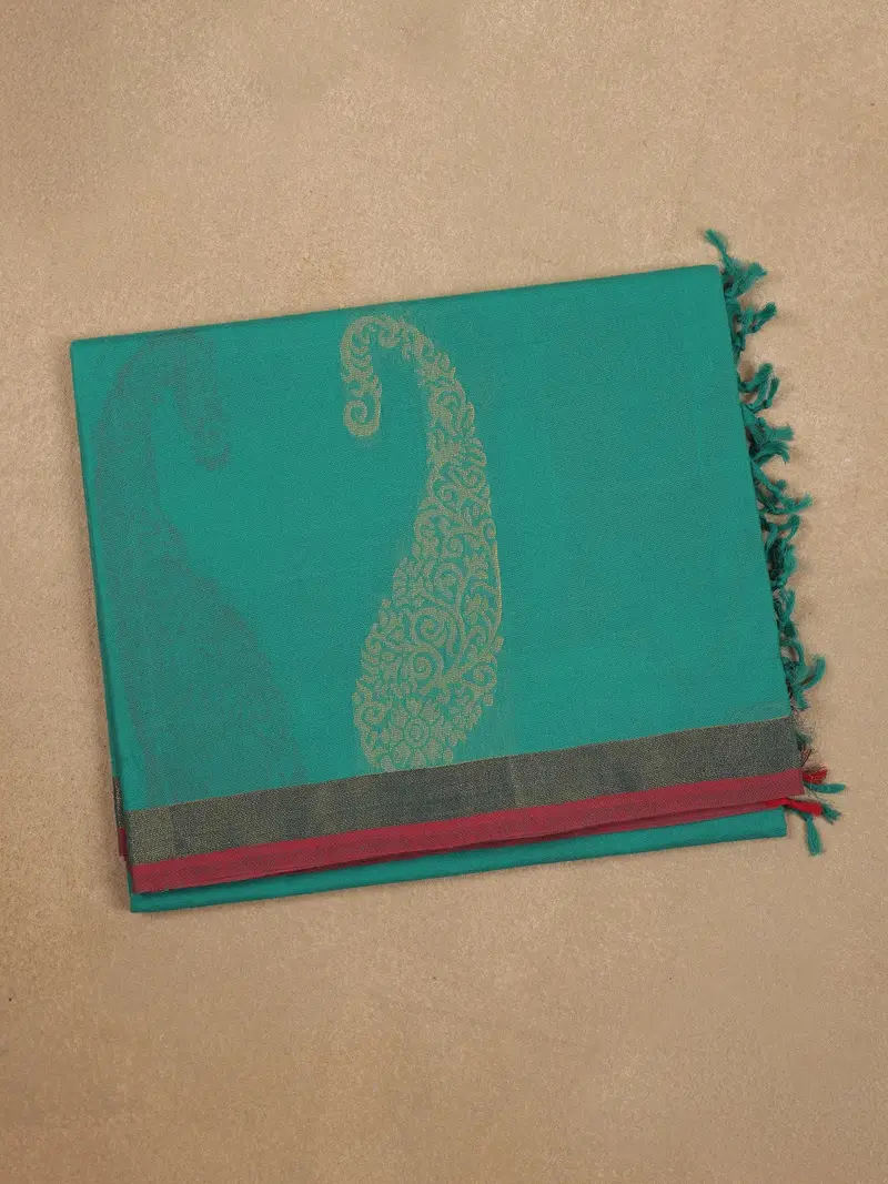 Green Paisley Designed Cotton Saree 1