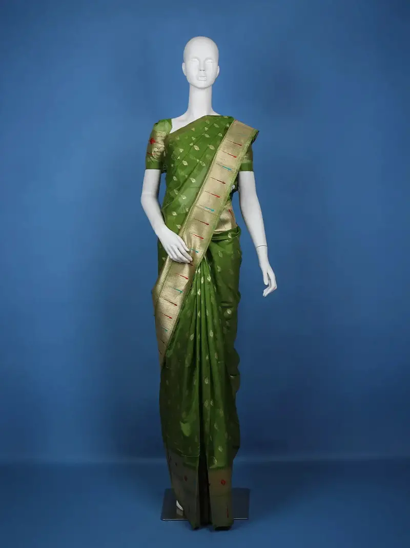 Green Peacock Designed Soft Silk Saree 1