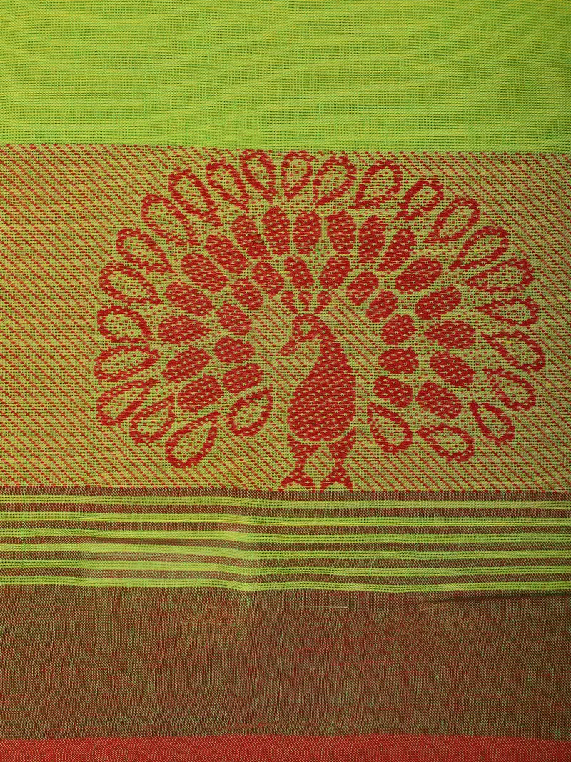 Green Peacock Motif Design Pure Cotton Saree 2