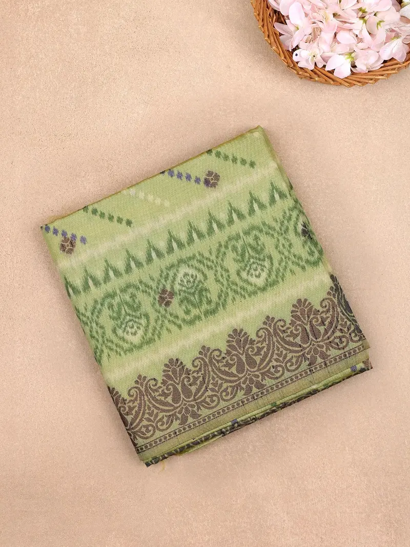 Green Pink Semi Tussar Silk Diagonal Designed Saree 1
