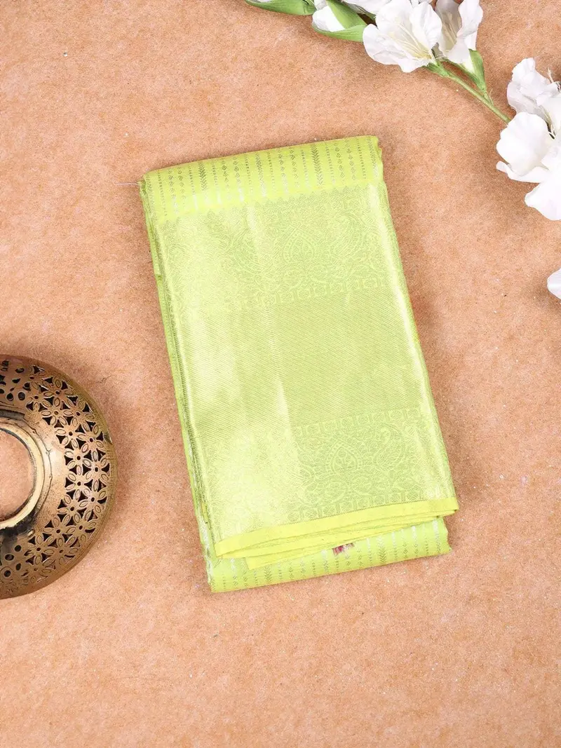 Green Pure Kanchipuram Bridal Silk Saree With Stripes Design On The Body With Zari Border 1