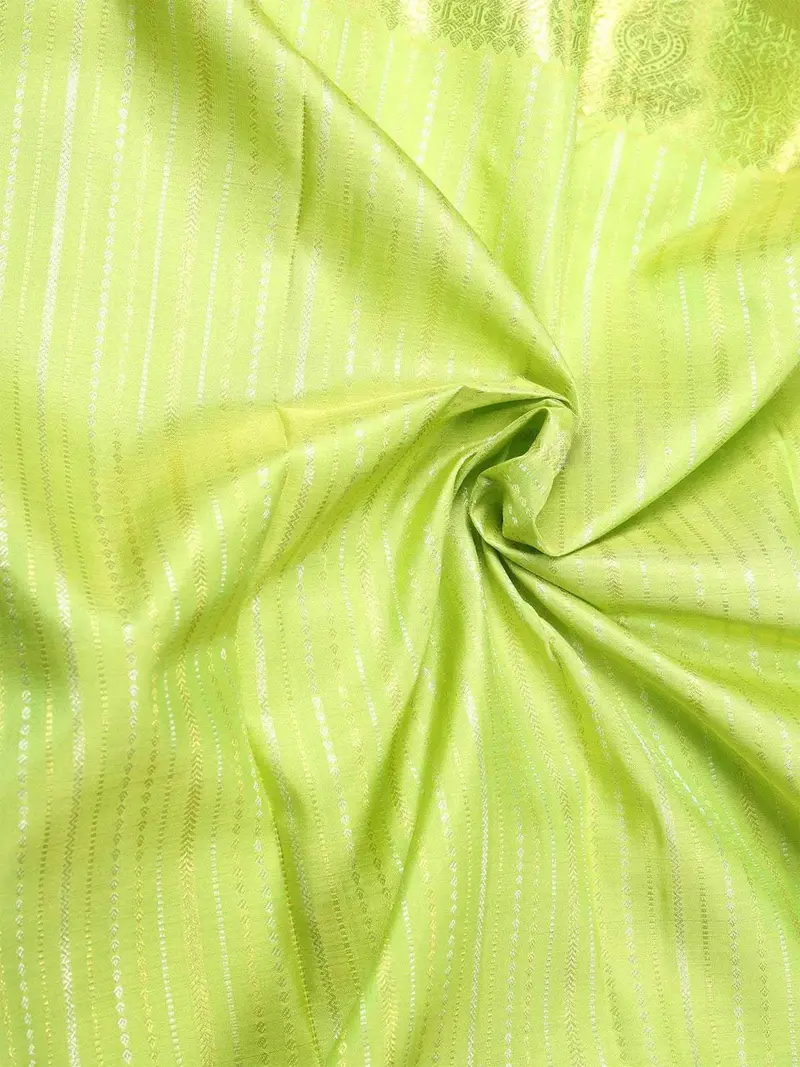 Green Pure Kanchipuram Bridal Silk Saree With Stripes Design On The Body With Zari Border 2