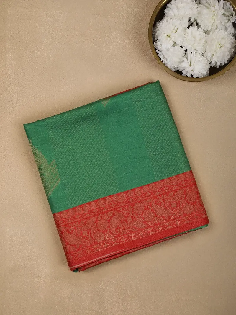 Green Semi Silk Paisley And Floral Prints Saree 1