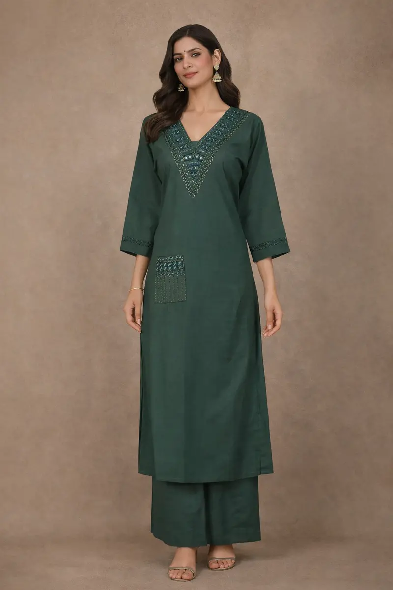Green Sequins Designed Cotton Salwar 1
