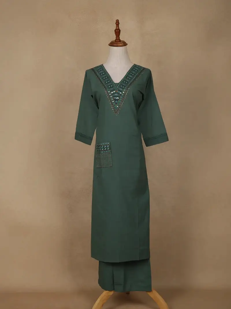 Green Sequins Designed Cotton Salwar 2