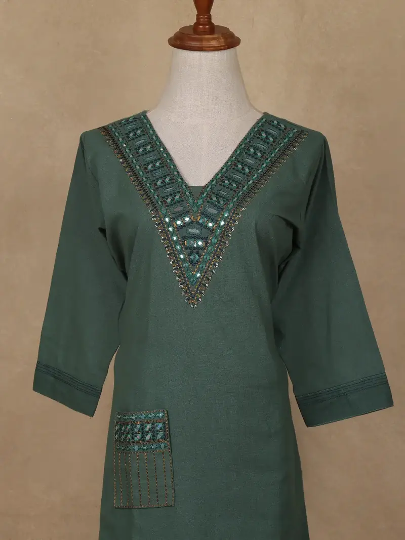 Green Sequins Designed Cotton Salwar 3