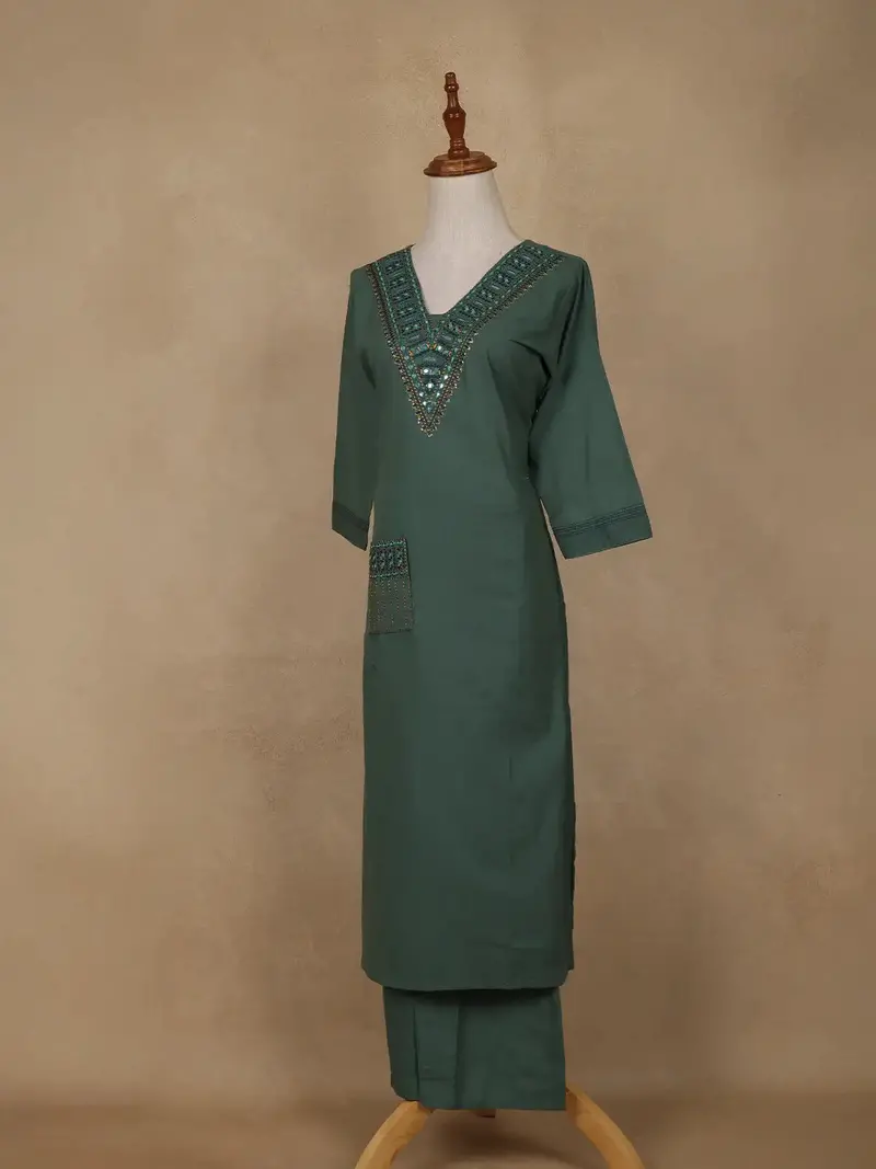 Green Sequins Designed Cotton Salwar 4