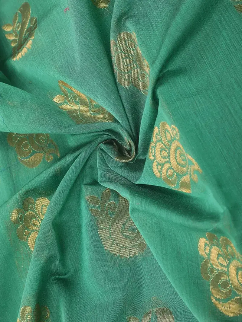 Green Silk Cotton Saree With Paisley And Floral Motif Design On The Body With Contrast Border 2