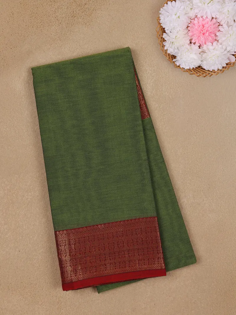 Green Solid Design Pure Cotton Saree 1