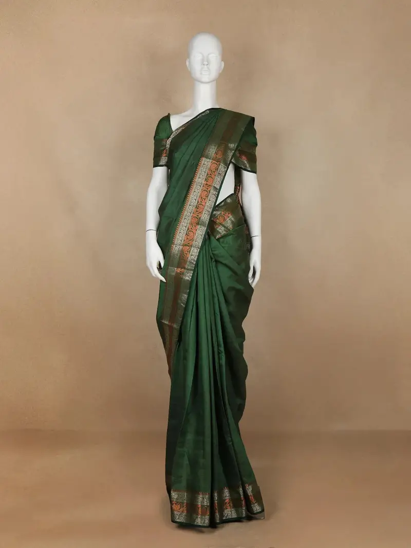 Green Solid Raw Silk Fancy Saree 1