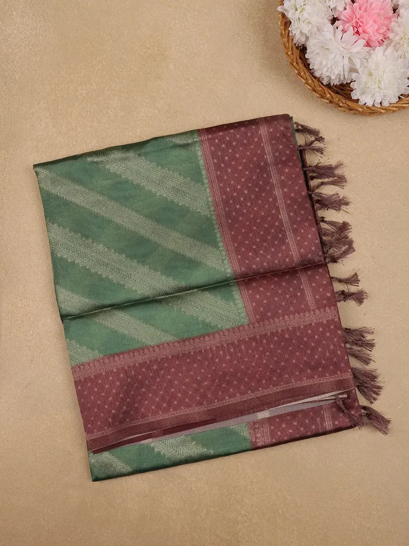 Green Striped Design Tissue Silk Saree 1