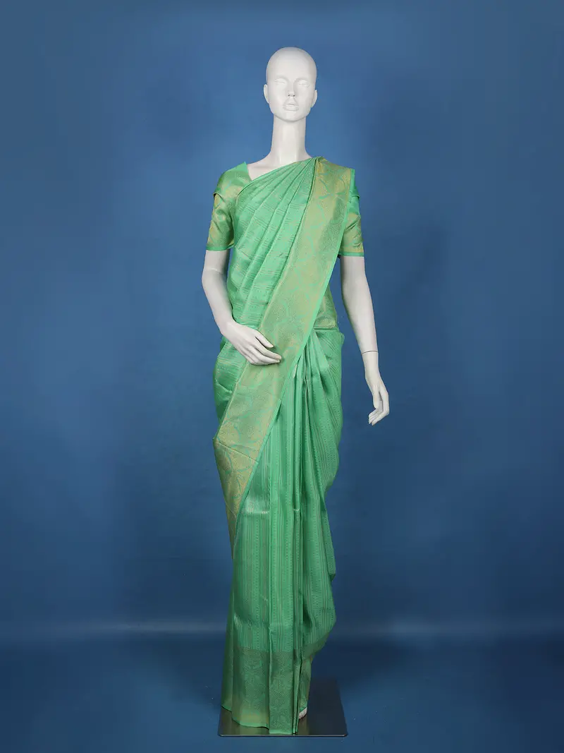 Green Striped Woven Design Pure Kanchipuram Silk Saree 1
