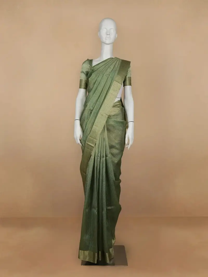 Green Stripes Designed Organza Designer Saree 1