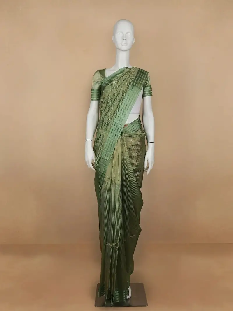Green Stripes Designed Organza Designer Saree 1