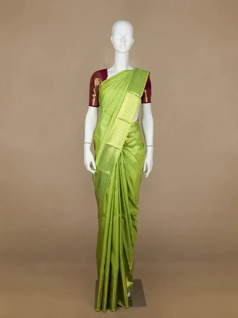 Green Stripes Woven Pure Kanchipuram Silk Saree 1