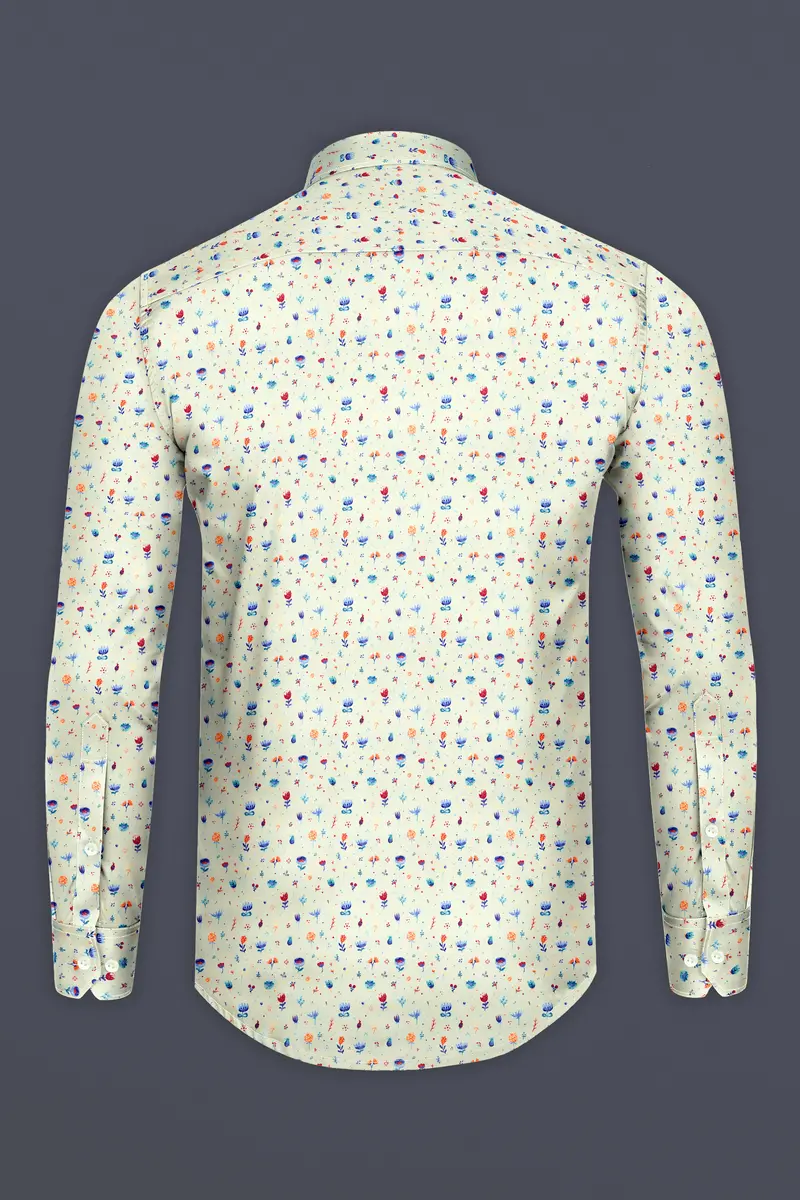 Green White Multicolour Mini Flowers Printed Luxurious Linen Shirt 5