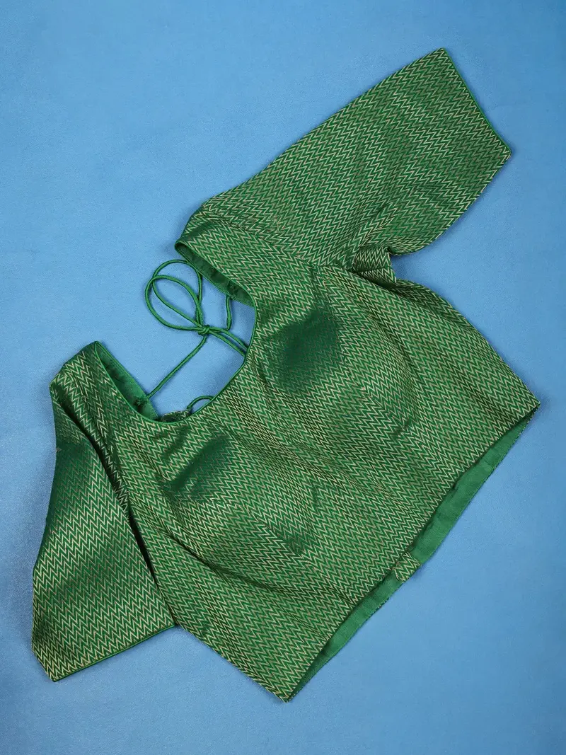Green Zigzag Design Silk Readymade Blouse 1