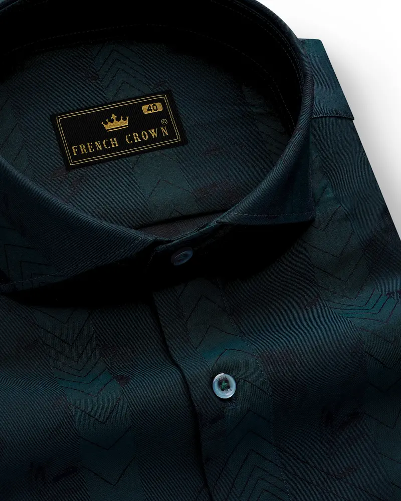 Greenish Cyan Jacquard Textured Premium Cotton Shirt 1