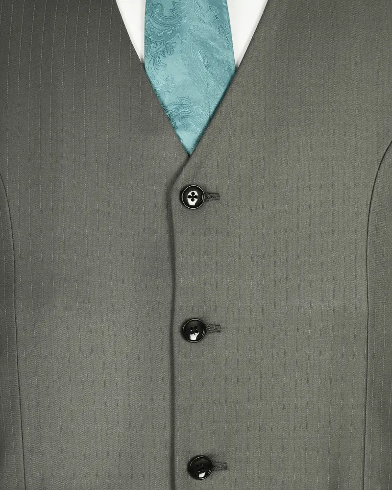 Greenish Grey Striped Wool Rich Waistcoat 5
