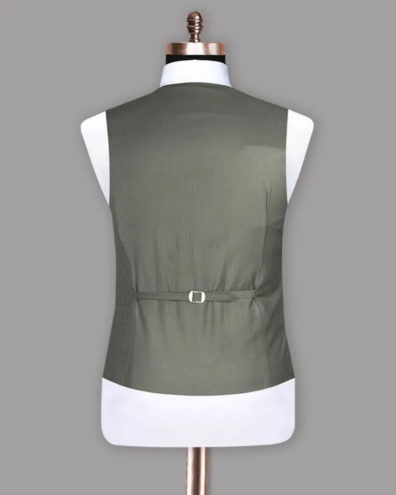 Greenish Grey Striped Wool Rich Waistcoat 6