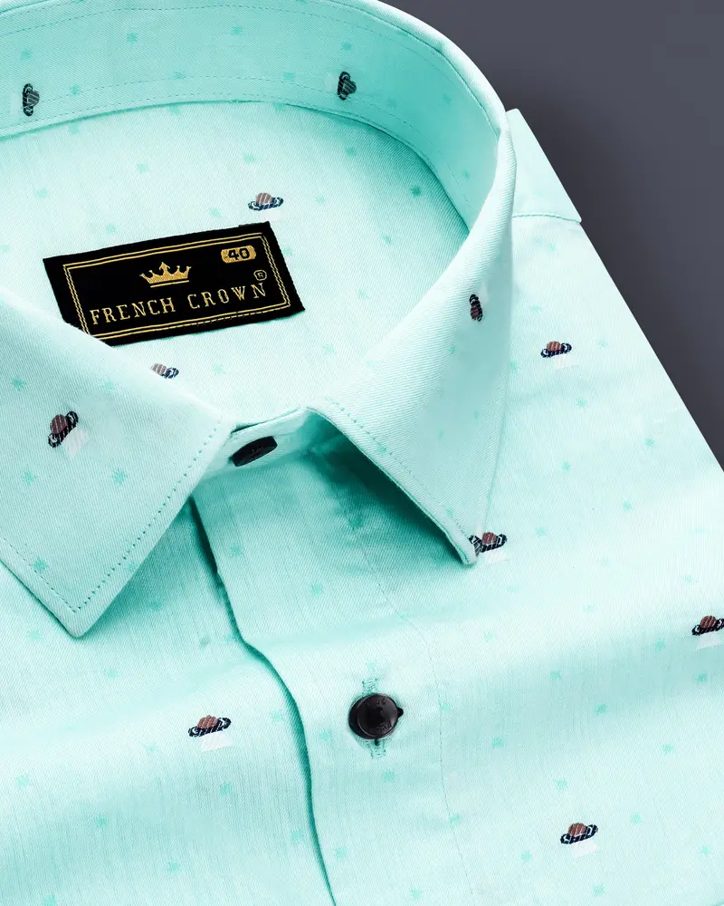 Greveil-Cruise Green Printed Jacquard Textured Premium Cotton Dress Shirt 1