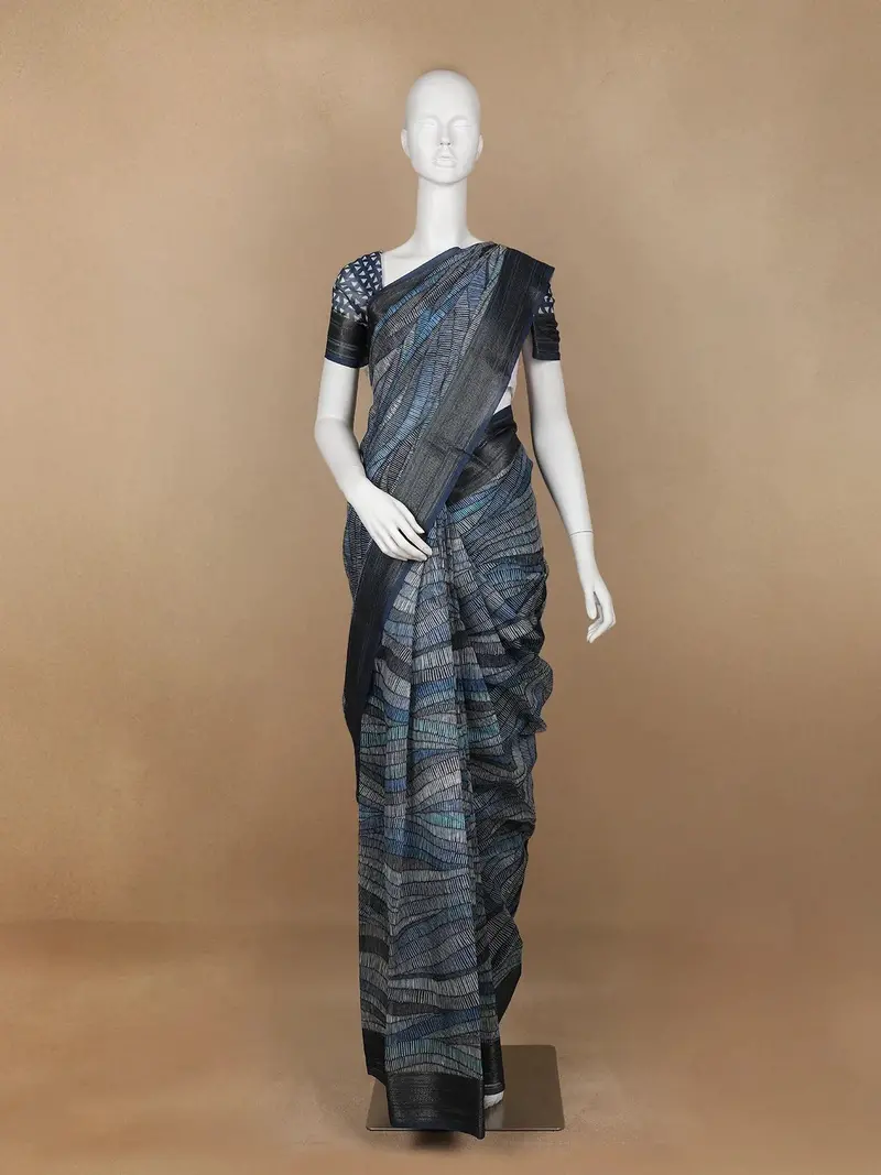 Grey Abstract Designed Chanderi Cotton Saree 1
