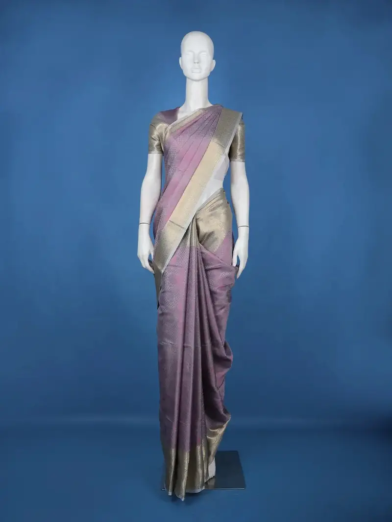 Grey And Purple Floral Woven Semi Tussar Saree 1